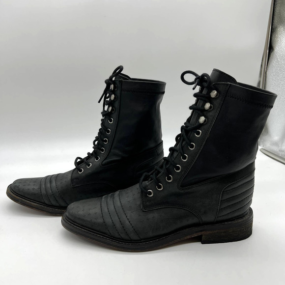 Free People Leather Ankle Boot Womens Size 38 / 7.5 US Combat Boots - Picture 11 of 14